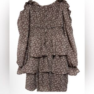 Tiered Brown Floral Long Sleeve Dress sm